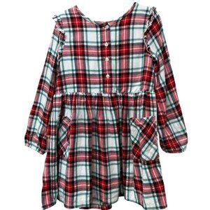 Cat & Jack Toddler Girls 5T Holiday Red Plaid Dress Ruffle Long Sleeve Christmas